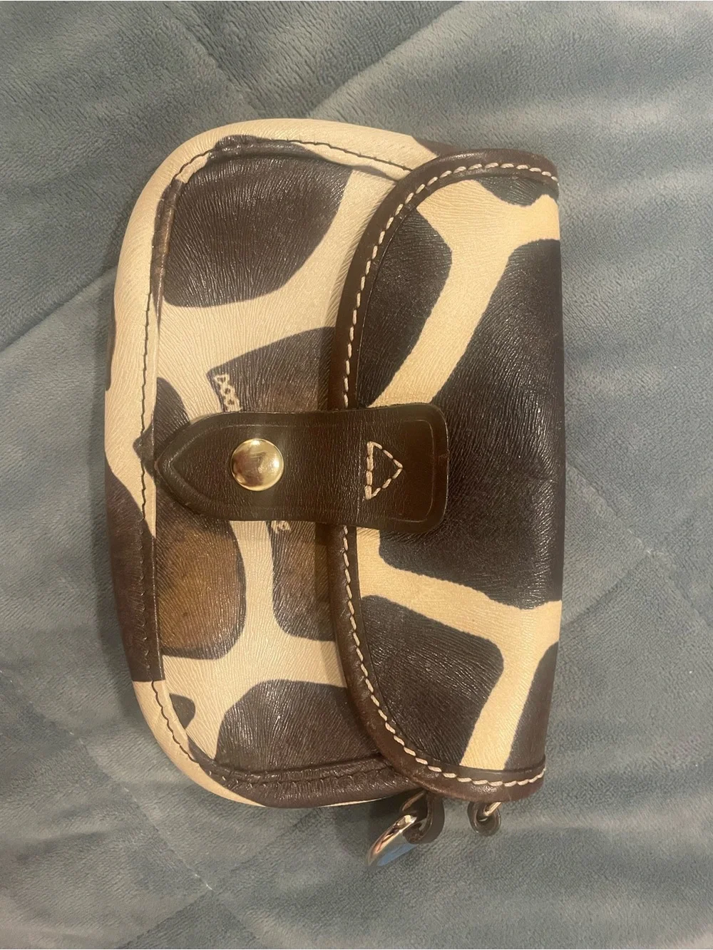 Dooney & Bourke Black and Cream Cow Print Leather Snap Wallet